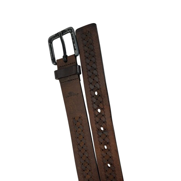 Tommy Bahama Men's Patterned Brown Leather Casual Belt  Size 36  Made in Italy - Picture 5 of 11